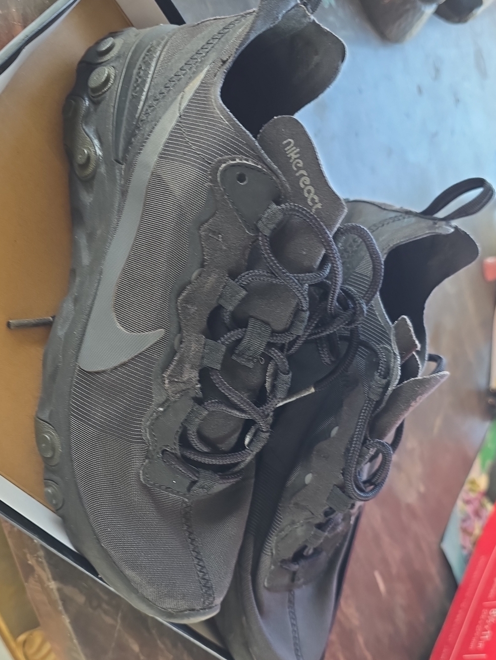 Nike React Element 55 sneakers in the "Triple Black" colorway